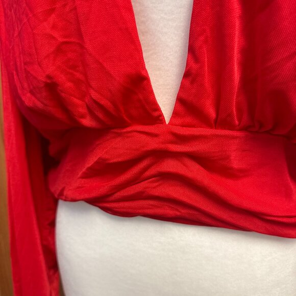 NEW Sincerely Jules Red V Neck Long Sleeve Crop Top NWT L Large Mesh - Picture 3 of 8